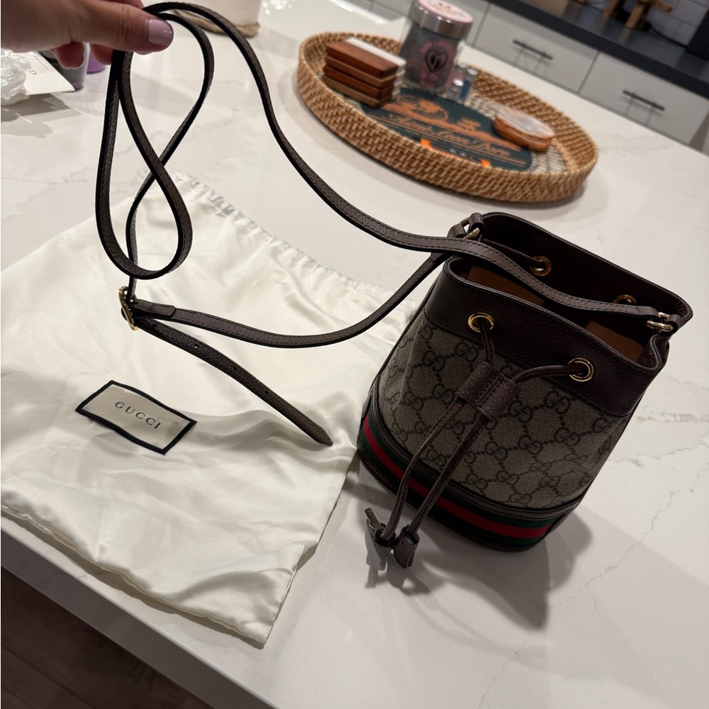 Authentic Gucci GG Supreme Monogram Web Mini Ophidia Bucket Bag - Picture 8 of 8